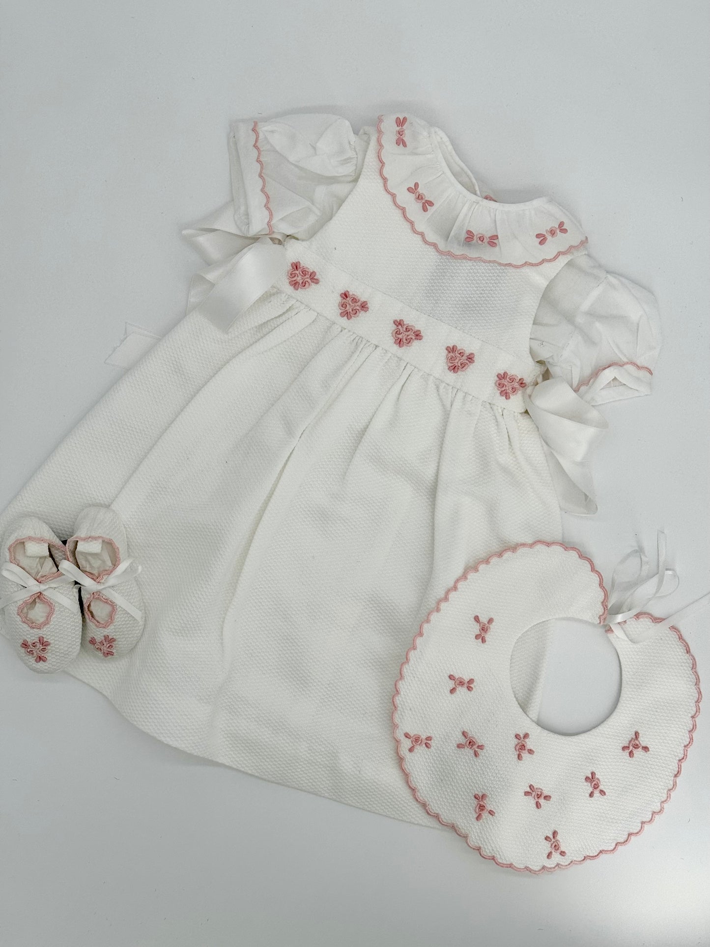 Hand Embroidered Heirloom Quality Baby Dress, Blouse, Bib and Booties