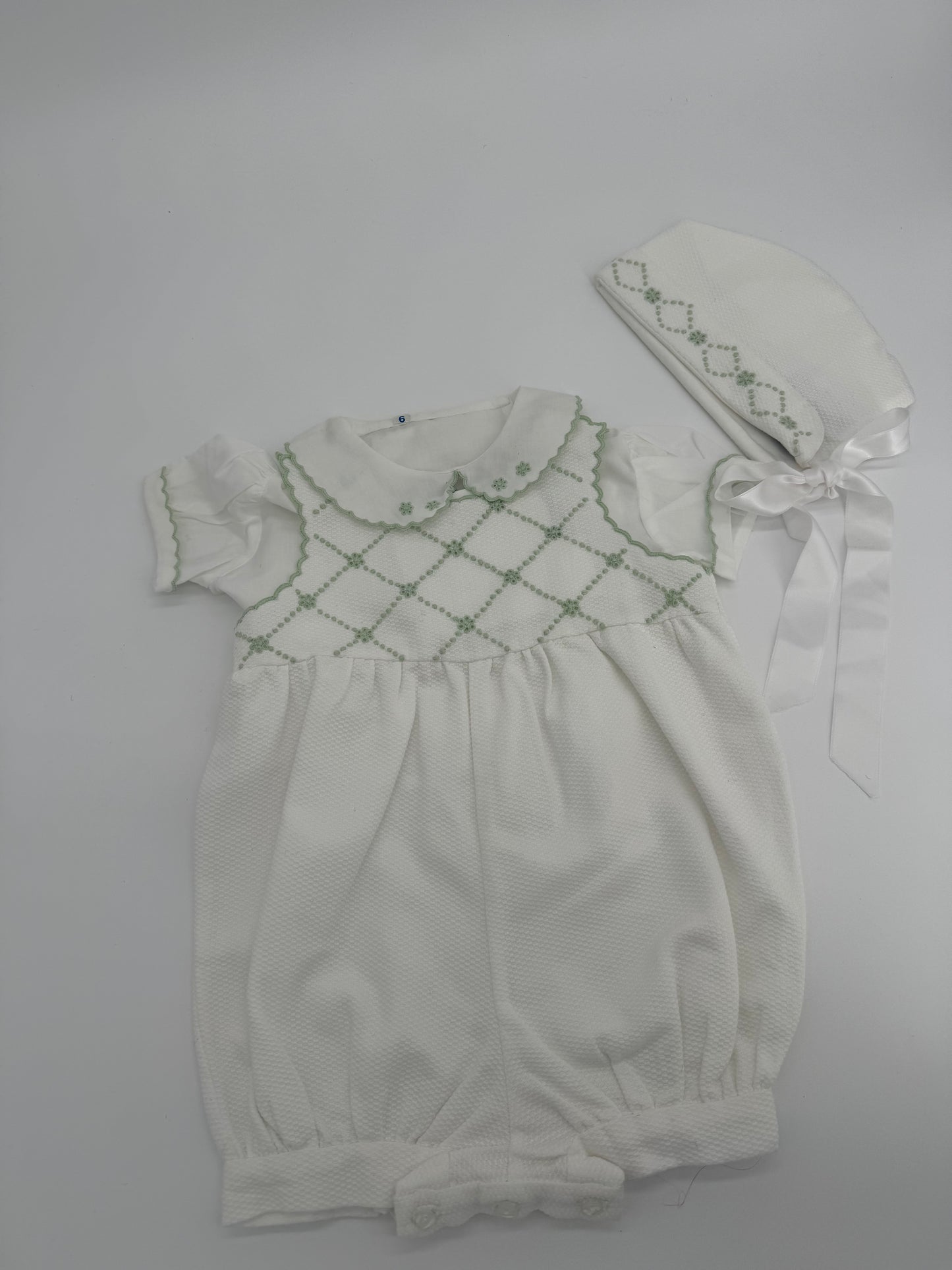 Green Embroidered Bubble with Blouse and Bonnet