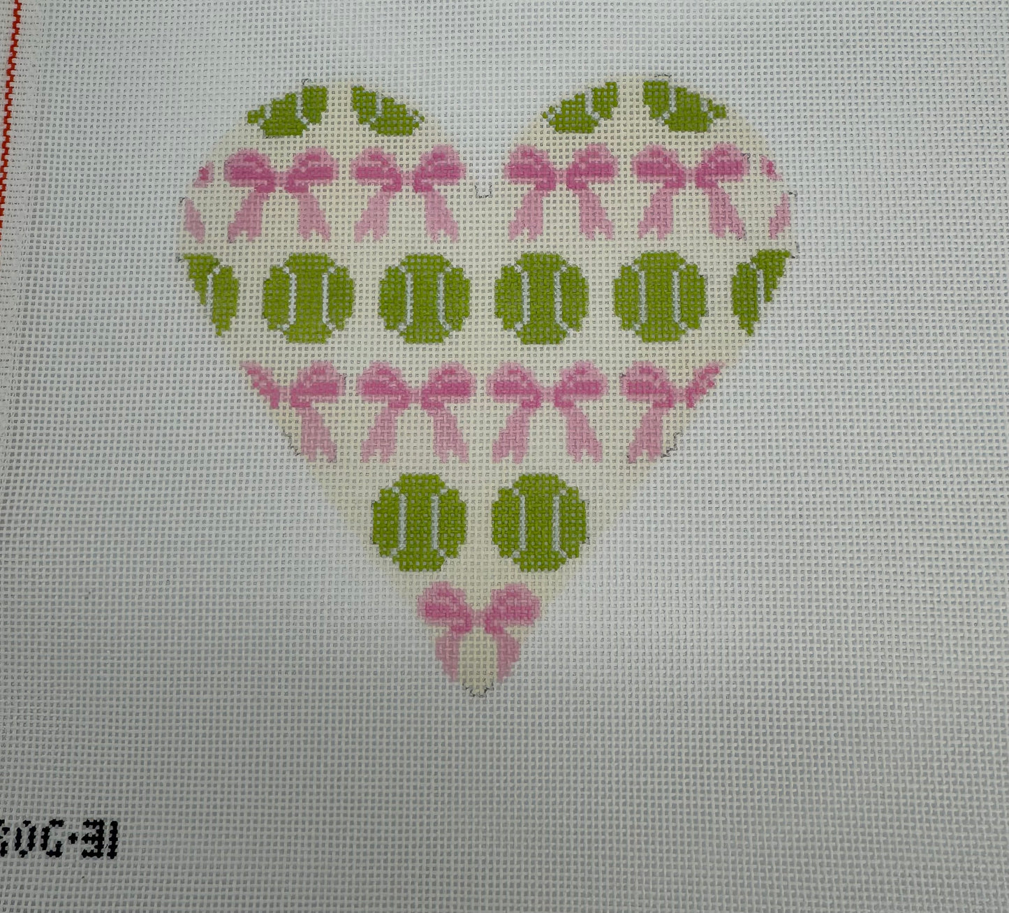 Tennis Ball and Bow Heart Needlepoint Canvas