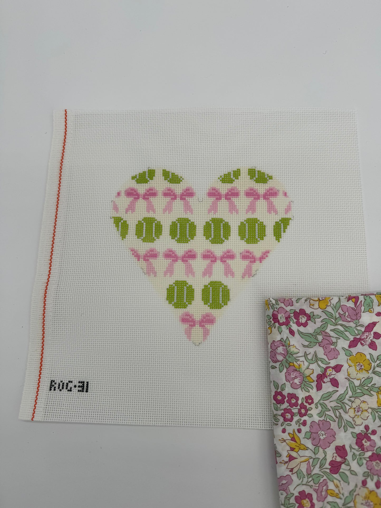 Tennis Ball and Bow Heart Needlepoint Canvas